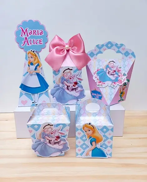 Kit 50 Caixas Personalizadas Alice no País das Maravilhas