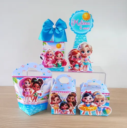 Kit 50 Caixas Princesas Disney Pool Party Personalizadas
