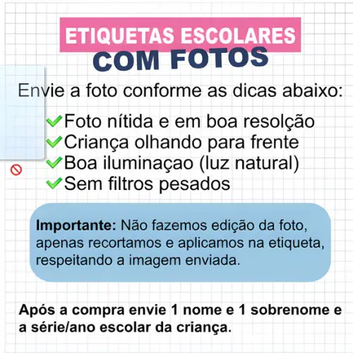 Kit 88 Etiqueta Escolar Personalizada com Fotos