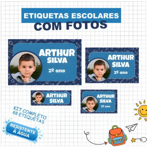 Kit 88 Etiqueta Escolar Personalizada com Fotos