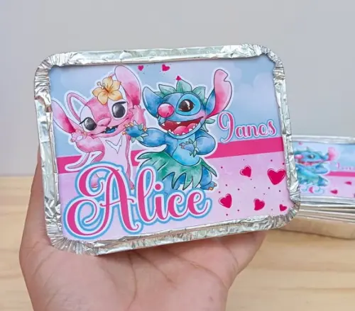 Marmita Personalizada Stitch e Angel- Lembrancinha Stitch