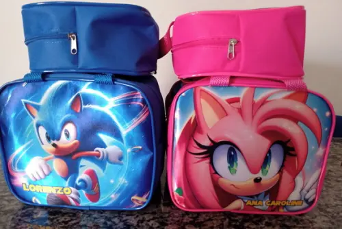 Bolsa Retangular Sonic e Princesa Peach