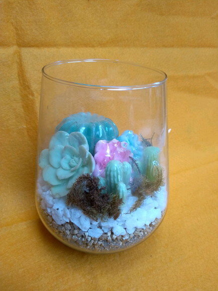Terrário de suculentas em sabonete