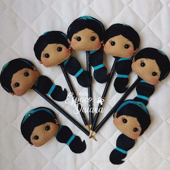 Kit 10 Ponteiras de Lápis Princesa Jasmine - Decoração Princes