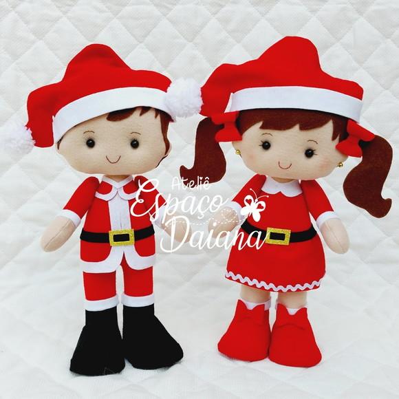 Casal Noel - Papai e Mamãe Noel em Feltro - Decoração de Natal