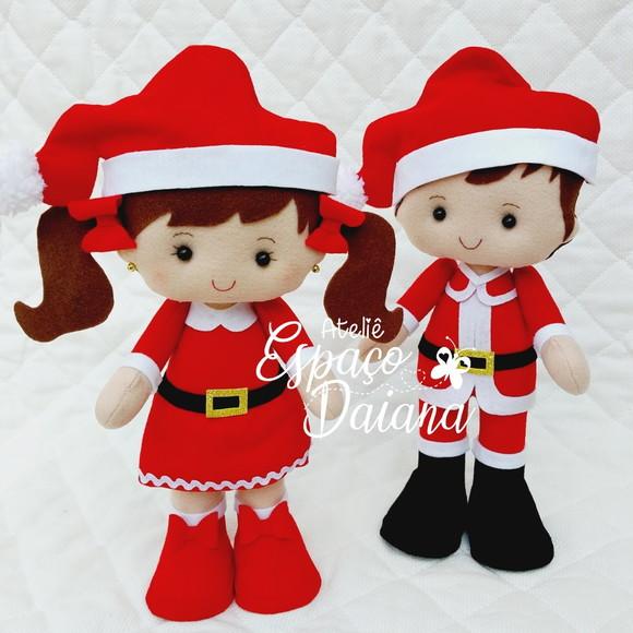 Casal Noel - Papai e Mamãe Noel em Feltro - Decoração de Natal