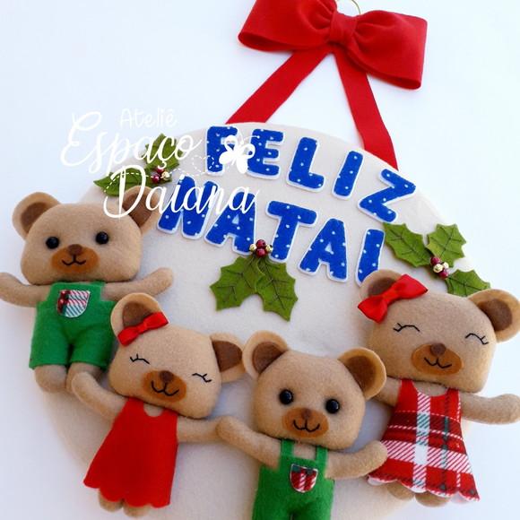 Guirlanda Enfeite de Porta Natal Ursinhos Personalizada