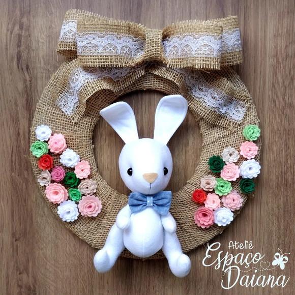 Guirlanda Enfeite de Porta Páscoa com Coelho / Decoração de P?