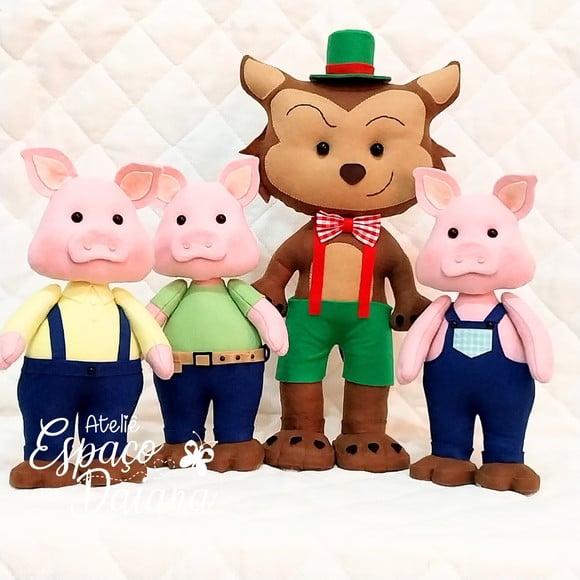 os 3 Porquinhos e Lobo Mau em Feltro