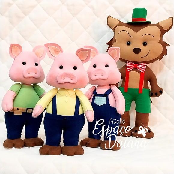 os 3 Porquinhos e Lobo Mau em Feltro
