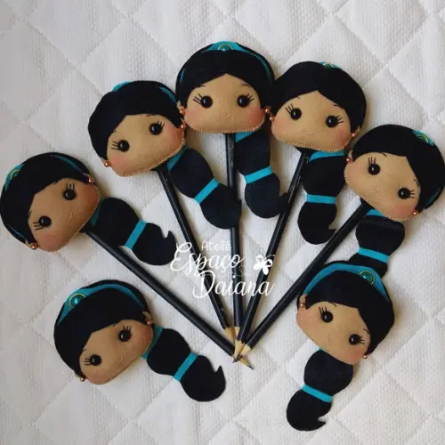 Kit 10 Ponteiras de Lápis Princesa Jasmine - Decoração Princes