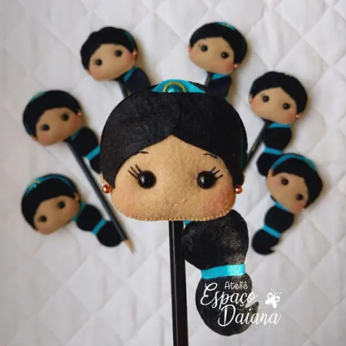 Kit 10 Ponteiras de Lápis Princesa Jasmine - Decoração Princesas