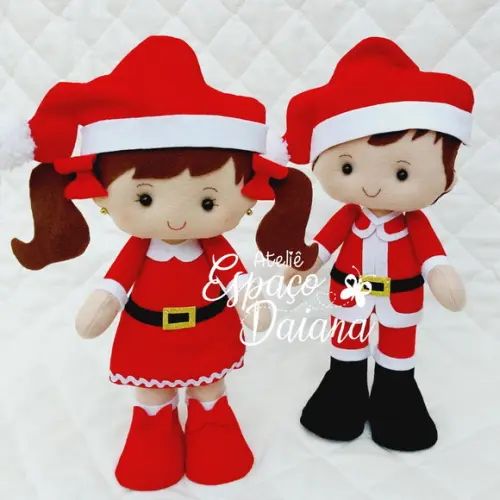 Casal Noel - Papai e Mamãe Noel em Feltro - Decoração de Natal