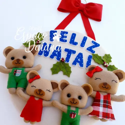 Guirlanda Enfeite de Porta Natal Ursinhos Personalizada