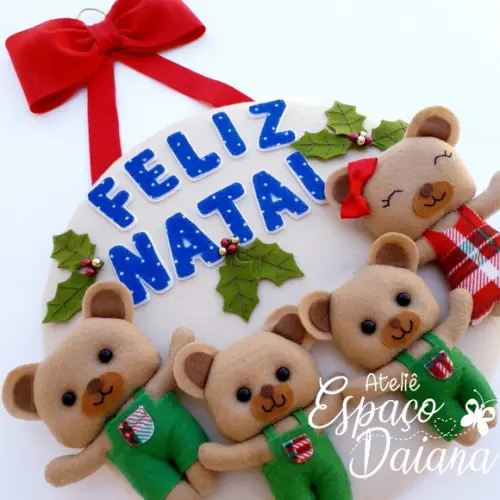 Guirlanda Enfeite de Porta Natal Ursinhos Personalizada