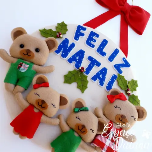 Guirlanda Enfeite de Porta Natal Ursinhos Personalizada