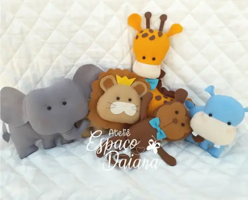 Safari Baby Azul em Feltro / Decoração Festa Infantil Tema Safari