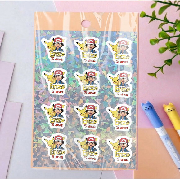 Cartela de Adesivos Pokemon Personalizado Kit 30 Unidades
