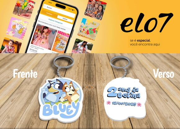 Chaveiro e Lembrancinha Blue Bingo Frente e Verso