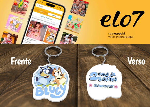 Chaveiro e Lembrancinha Blue Bingo Frente e Verso