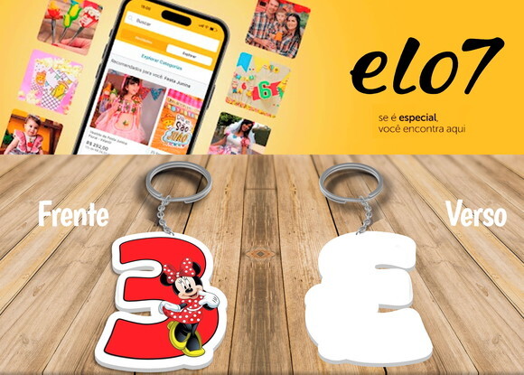 Chaveiro e Lembrancinha Minnie Numeral Kit 10 Unidades