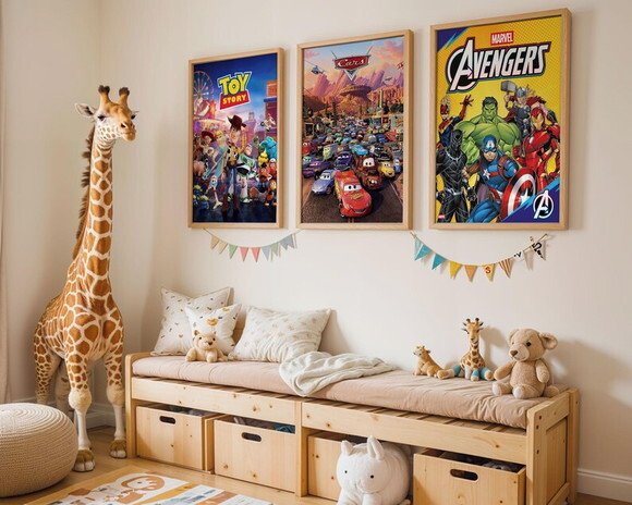 Conjunto de 03 Quadros Disney Carros, Toy Story e Vingadores
