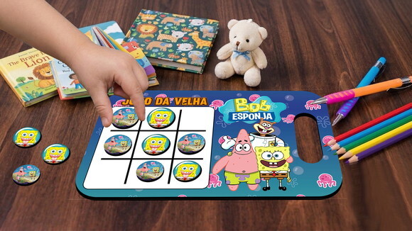 Lembrancinha Jogo da Velha e Lousa Bob Esponja