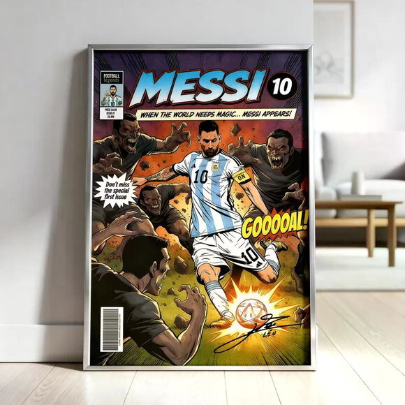 Quadros Futebol em Quadrinhos com Messi, Ronaldo Neymar