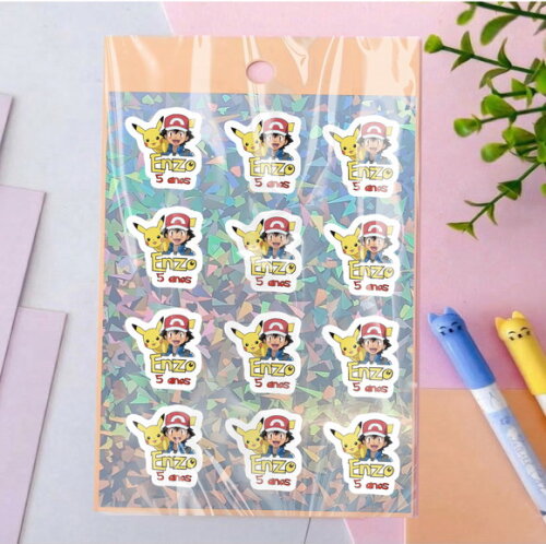 Cartela de Adesivos Pokemon Personalizado Kit 30 Unidades
