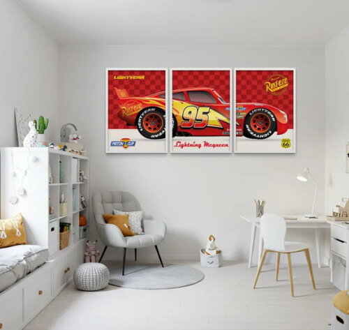 Conjunto de 03 Quadros Filme Carros Mcqueen