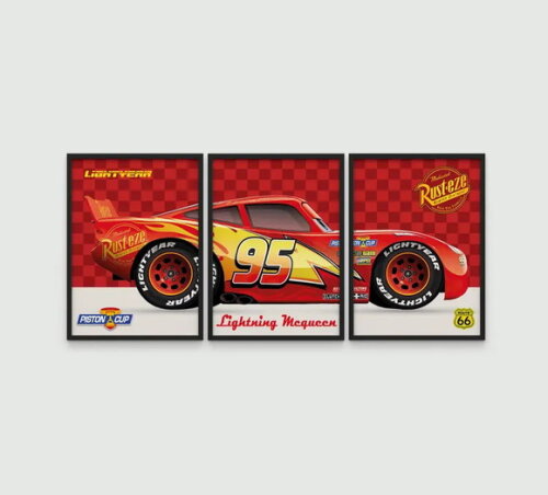 Conjunto de 03 Quadros Filme Carros Mcqueen