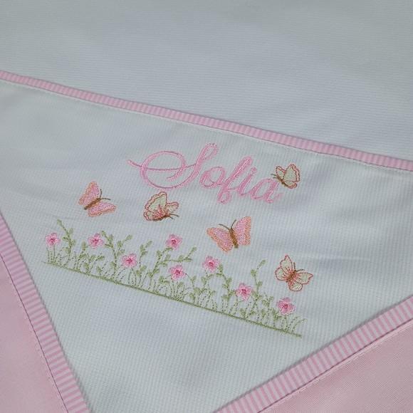 Cueiro Flanela com Nome Floral Rosa Bebê Personalizado