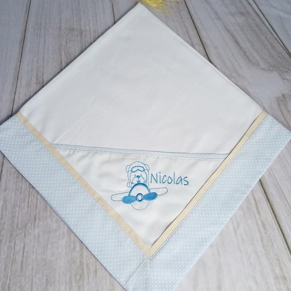 Cueiro de Flanela e Fralda Boca Personalizado Urso Aviador