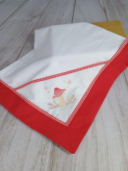 Cueiro Flanela para Bebê Bordado Bosque Cogumelo Vermellho