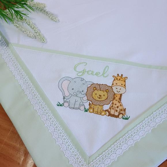 Cueiro Flanela para Bebê Personalizado Safari Verde