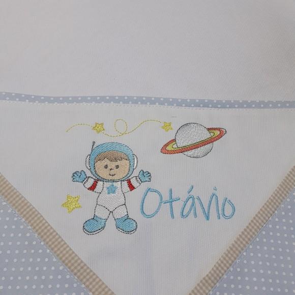 Cueiro Flanelado e Fralda Boca Personalizado Astronauta Azul