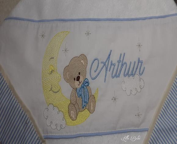 Cueiro Flanelado Personalizado Ursinho na Lua Menino Azul
