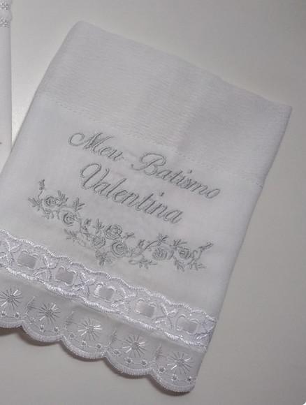 Fralda Bordada para Batizado Personalizada Bebê Menina