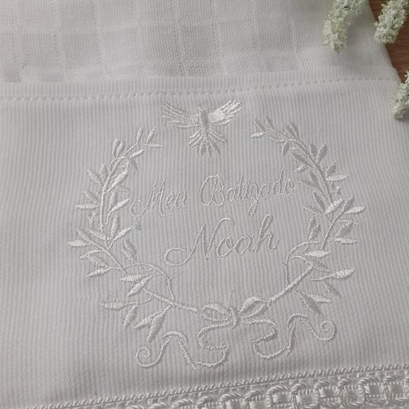 Fralda Bordada para Batizado Personalizada Bebê Menino