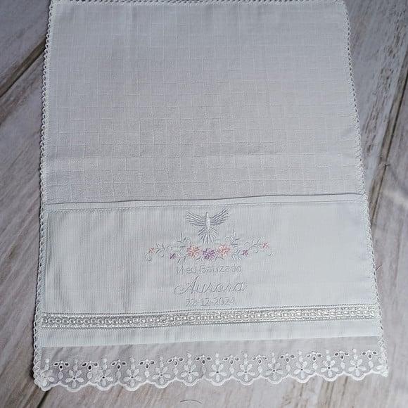 Fralda Bordada para Batizado Personalizada Flores
