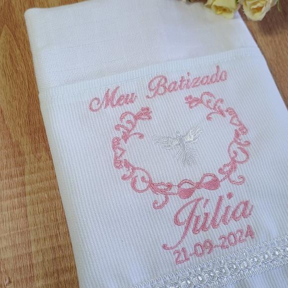 Fralda Bordada para Batizado Personalizada Rosé