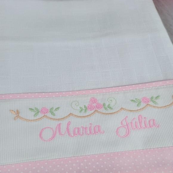Fralda Multiuso Bordada Personalizada Rosa Floral