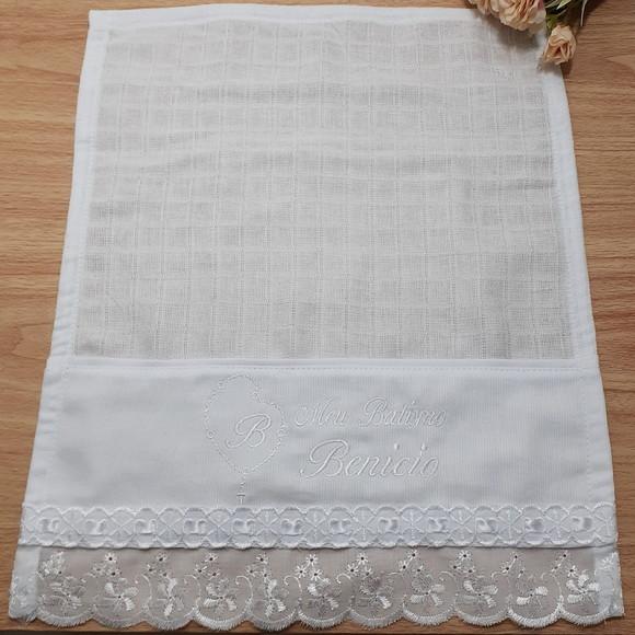 Fralda para Batizado Personalizada Bordado Branco
