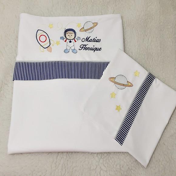 Jogo de Lençol Mini Berço Personalizado Astronauta Menino