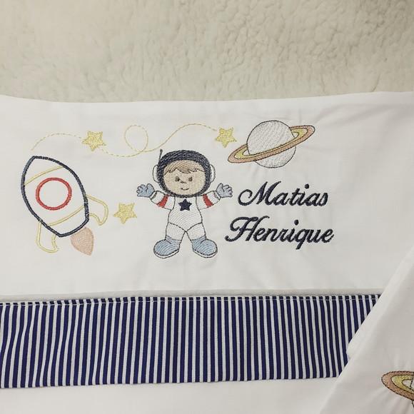 Jogo de Lençol Mini Berço Personalizado Astronauta Menino