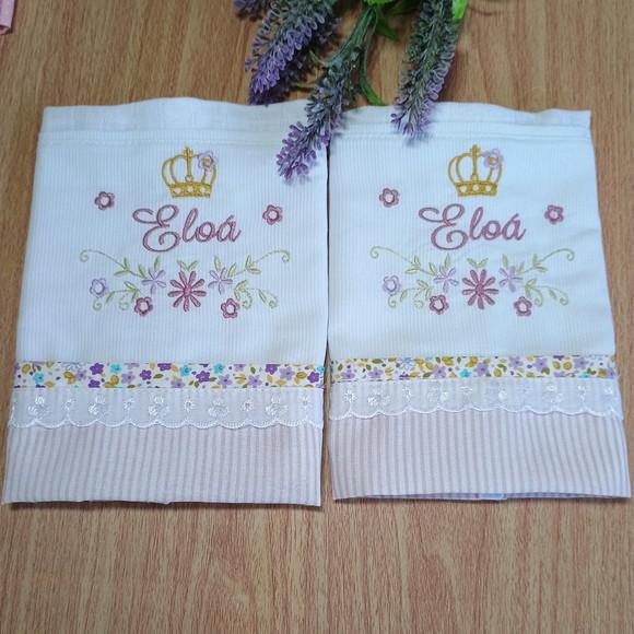 Kit 2 Fraldas de Boca Personalizadas Flores Lavanda