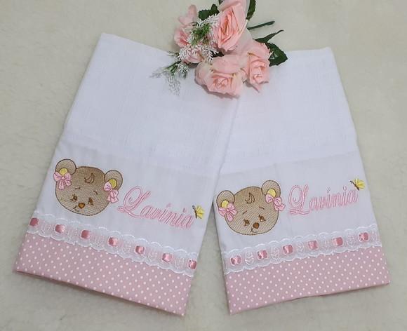 Kit 2 Fraldas de Boca Ursinha com Nome Rosa Menina