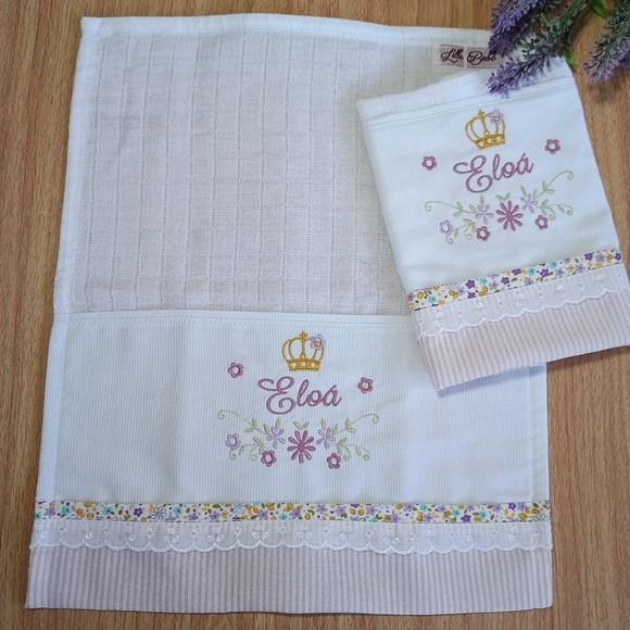 Kit 2 Fraldas de Boca Personalizadas Flores Lavanda