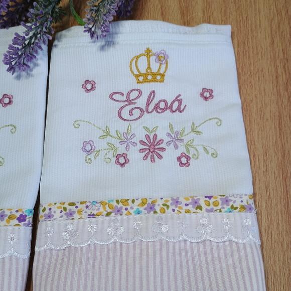 Kit 2 Fraldas de Boca Personalizadas Flores Lavanda