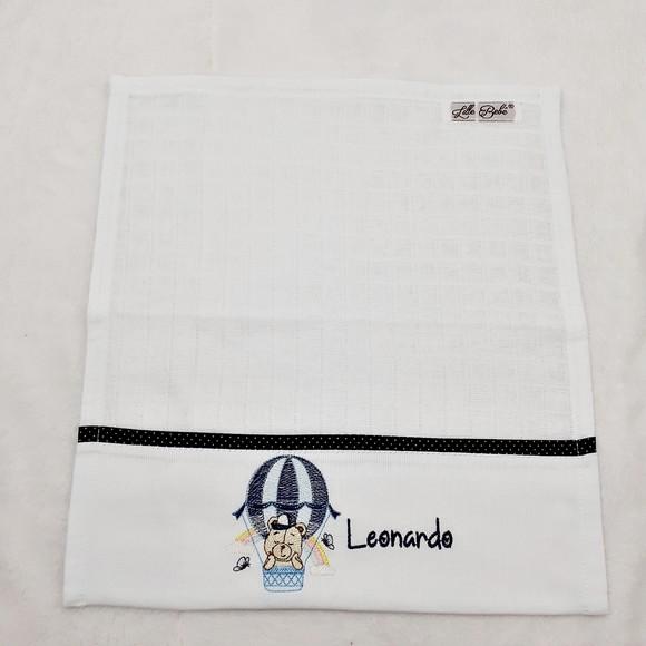 Kit 3 Fraldas de Boca Bordada Personalizado Ursinho Balão